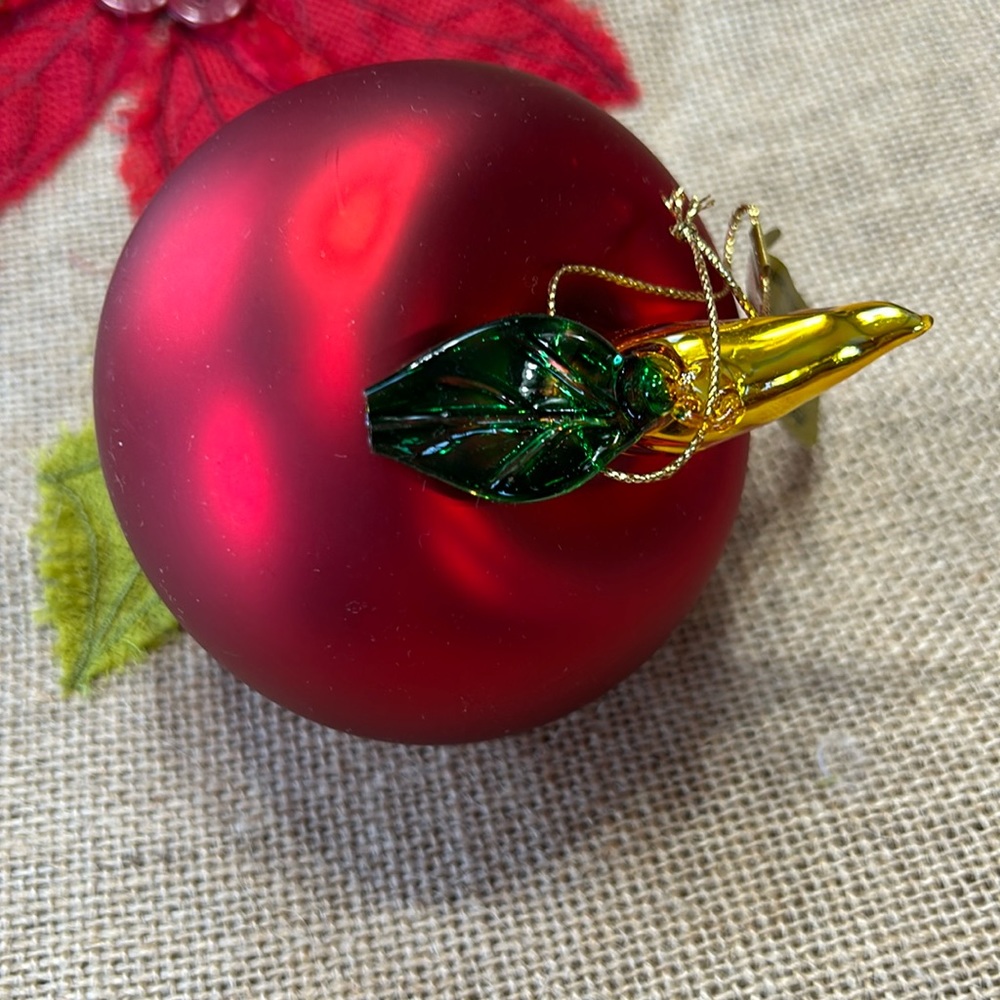 Arty Imports, Inc hand blown red apple Christmas ornament. Excellent condition.
